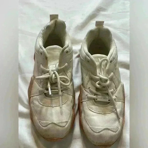 River Island Lace Up Glitter Chunky Style Trainers Sneaker Size 1 White Gold - Picture 12 of 14